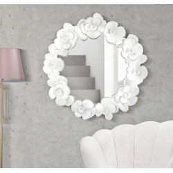 Miroir mural à fleurs blanches 82x2,6x85,5 cm – Romantisme floral et pureté lumineuse