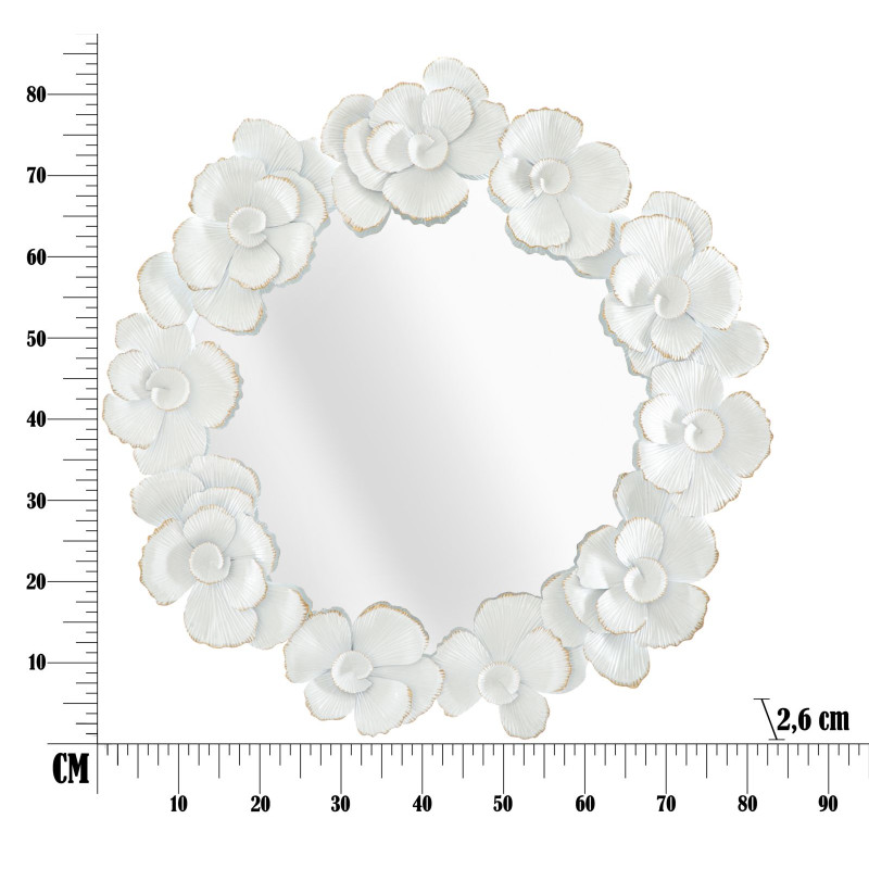 Miroir mural à fleurs blanches 82x2,6x85,5 cm – Romantisme floral et pureté lumineuse