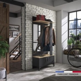 GAMI Meuble d'entrée 2 portes -  Made in France - Décor chene sonoma et noir - L 81 x H 190 x P 37 cm - STORE