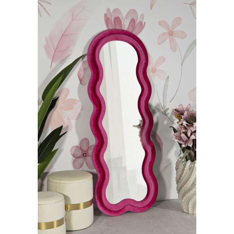 Miroir mural Miki velours fuchsia 60x4x160 cm (miroir 39x135 cm) – Couleur vibrante et style audacieux