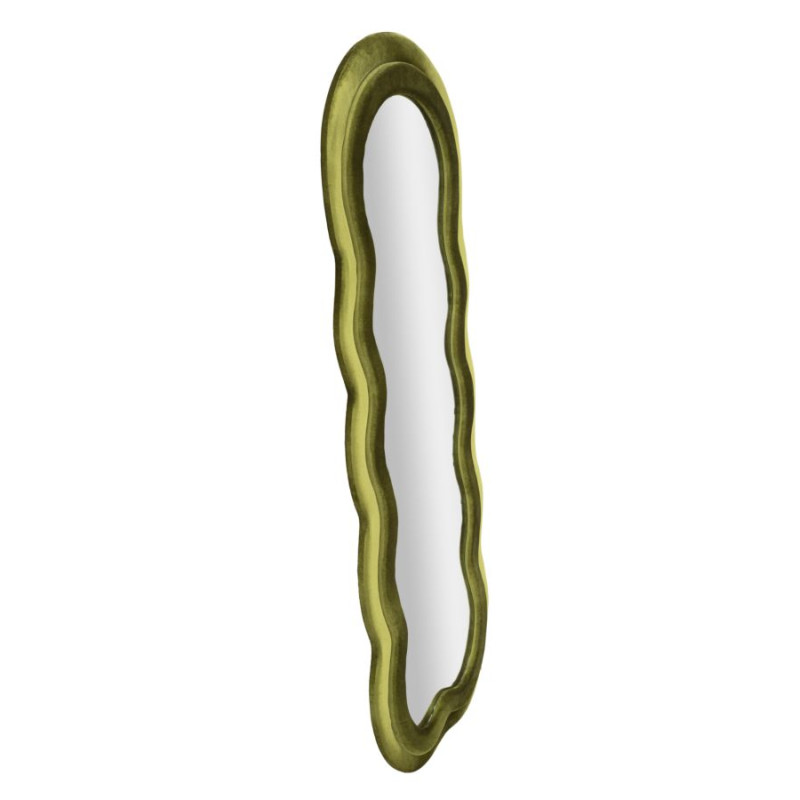 Miroir mural Miki velours vert 60x4x160 cm – Élégance naturelle et texture luxueuse