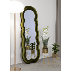 Miroir mural Miki velours vert 60x4x160 cm – Élégance naturelle et texture luxueuse