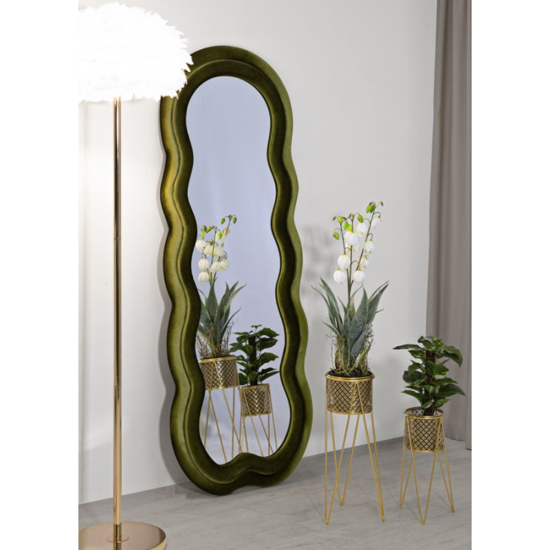 Miroir mural Miki velours vert 60x4x160 cm – Élégance naturelle et texture luxueuse