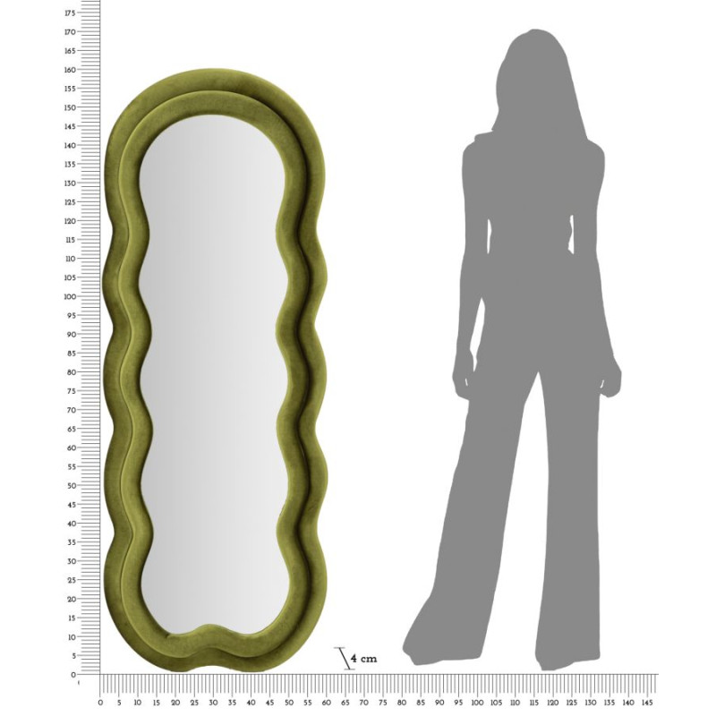 Miroir mural Miki velours vert 60x4x160 cm – Élégance naturelle et texture luxueuse