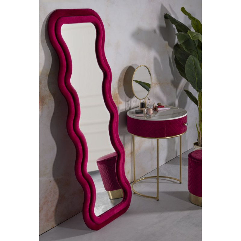 Miroir mural Emily velours fuchsia 60x6x160 cm (miroir 42x144 cm) – Touche moderne et féminité affirmée