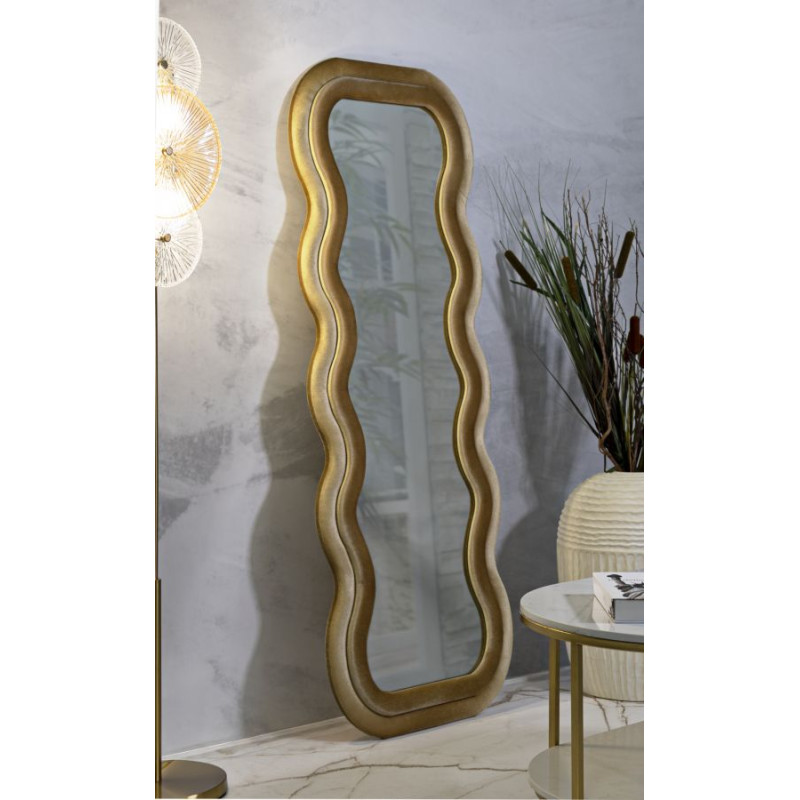 Miroir mural Emily velours doré 60x6x160 cm (miroir 42x144 cm) – Prestige doré et brillance raffinée