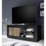 Meuble TV Style Vintage BASICO 1 Porte - Décor Chene Pero et Noir mat - L140 x H56 x P43 cm