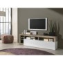 Meuble TV 1 porte - Finition Blanc Laqué et Effet Bois Vintage - L 184 x P 42 x H 56 cm - MAESTRO