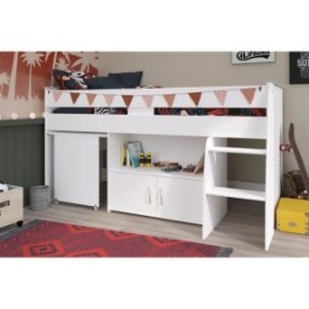 PARISOT ZOLA Lit combiné enfant - Décor blanc - 90x200 cm - Sommier inclus