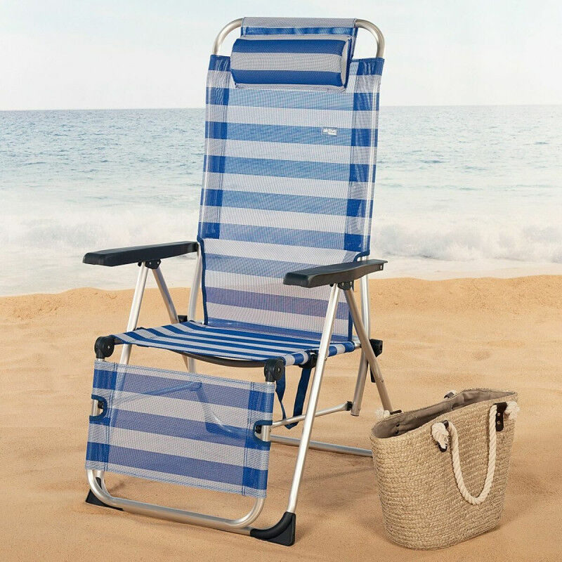 Chaise longue inclinable Aktive Bleu Blanc 149 x 49 x 78 cm Textilène Aluminium