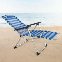 Chaise longue inclinable Aktive Bleu Blanc 149 x 49 x 78 cm Textilène Aluminium