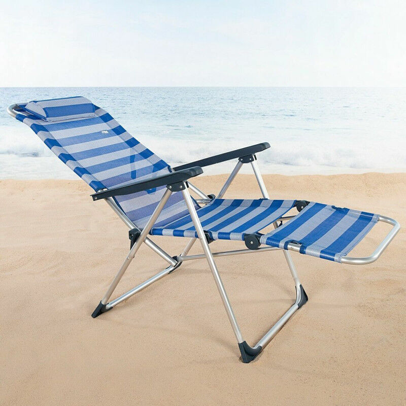 Chaise longue inclinable Aktive Bleu Blanc 149 x 49 x 78 cm Textilène Aluminium