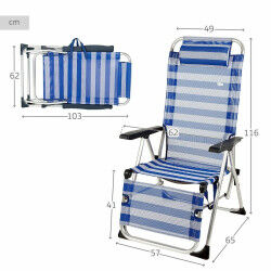 Chaise longue inclinable Aktive Bleu Blanc 149 x 49 x 78 cm Textilène Aluminium