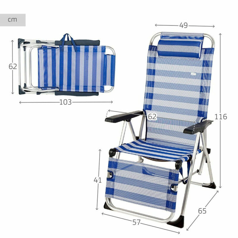 Chaise longue inclinable Aktive Bleu Blanc 149 x 49 x 78 cm Textilène Aluminium