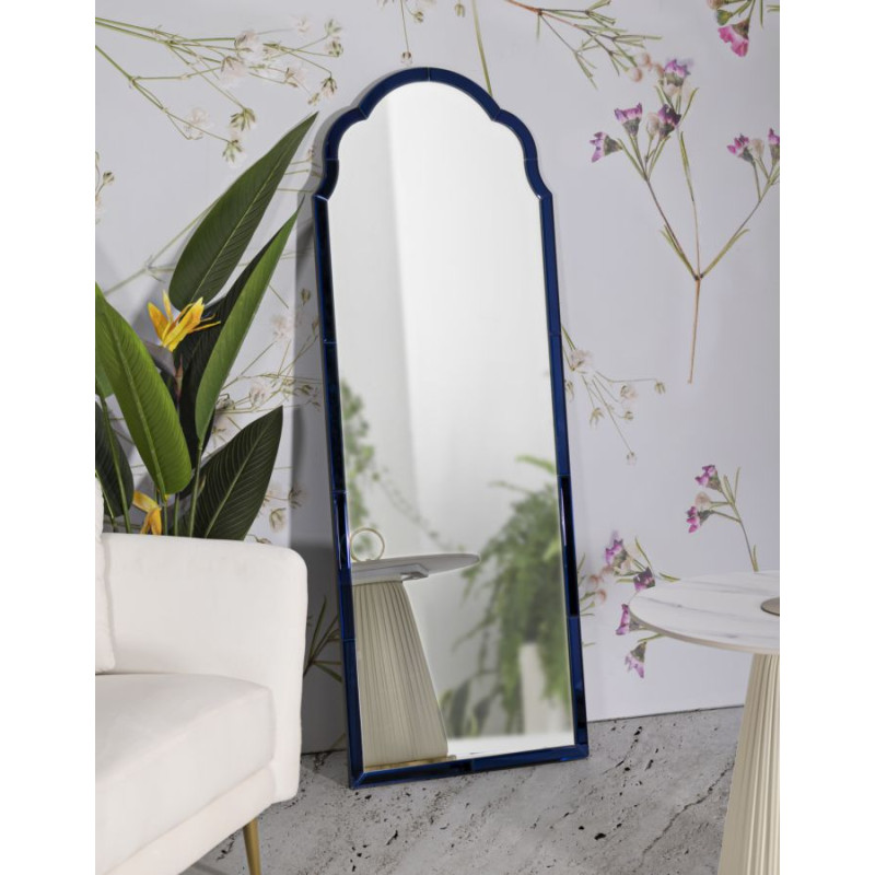 Miroir mural Bleu Tangier 55x2x150 cm (miroir 49x144 cm) – Reflets marins et style raffiné