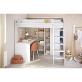 PARISOT Lena Lit combiné mezzanine enfant - Décor Pin Petterson - Sommier inclus - 90 x 200 cm