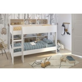 PARISOT Lits superposés enfant - Décor Chene et Blanc Ombre - Sommiers inclus - 2 x 90 x 200 cm - JIM