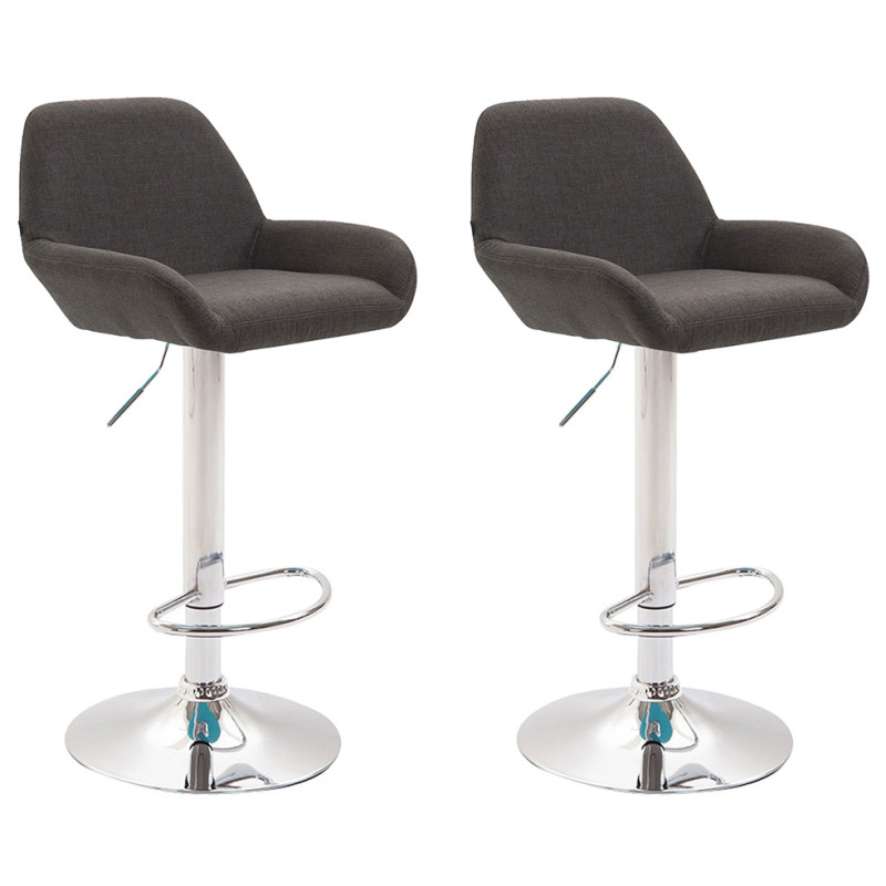 Lot de 2 tabourets de bar Braga tissu chromé gris foncé