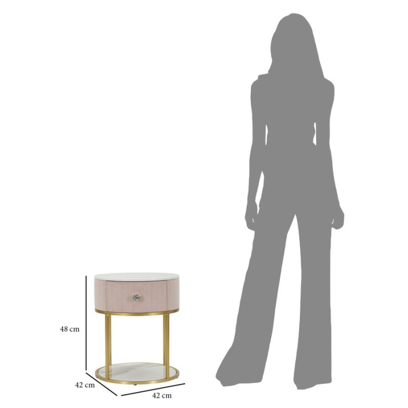 Table de Chevet Montpellier Rose – Esprit Pastel Ø42 x 48 cm