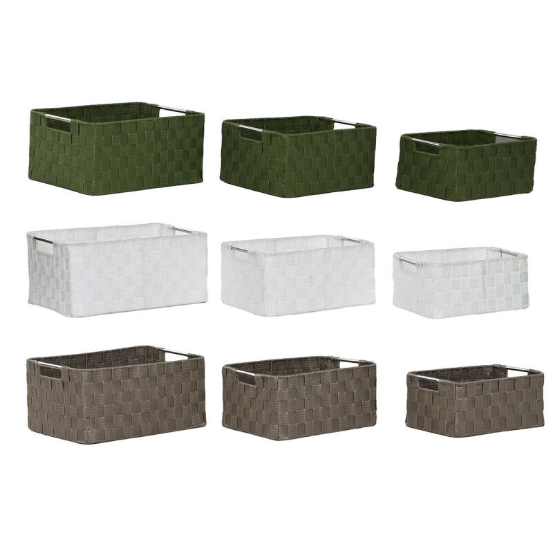 Set de basket Home ESPRIT Vert Gris Crème Métal polypropylène (3 Pièces) (3 Unités)