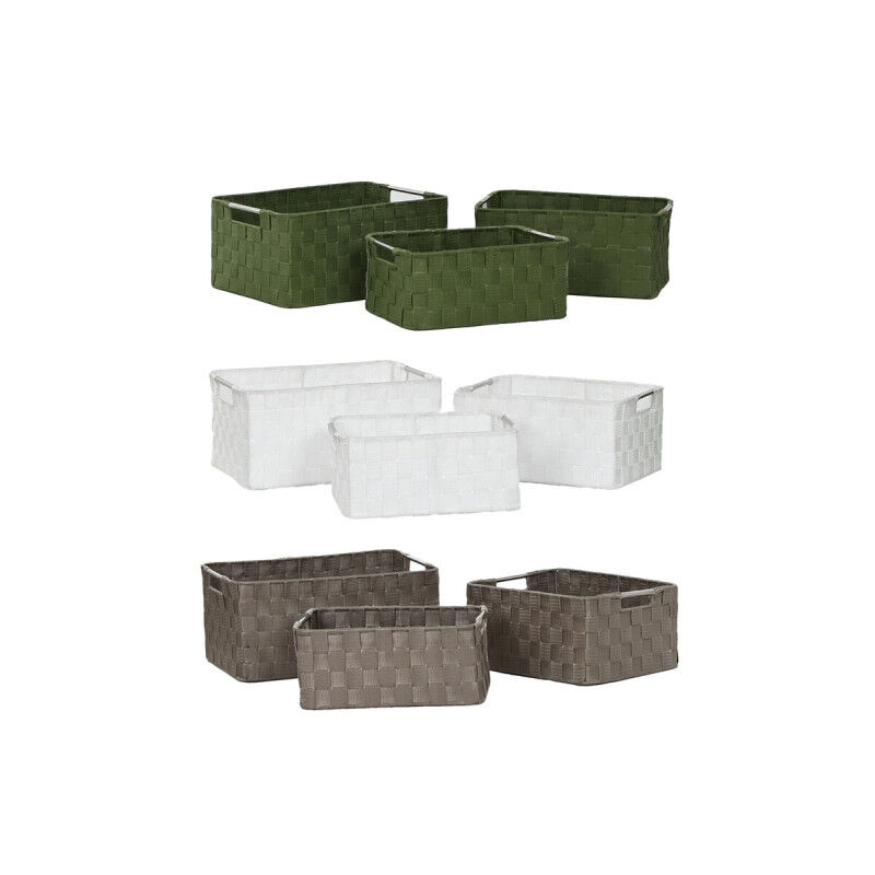 Set de basket Home ESPRIT Vert Gris Crème Métal polypropylène (3 Pièces) (3 Unités)