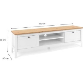 Meuble TV 2 tiroirs - Décor chene artisan et blanc - L 160 x P 45 x H 40 cm - BERGEN