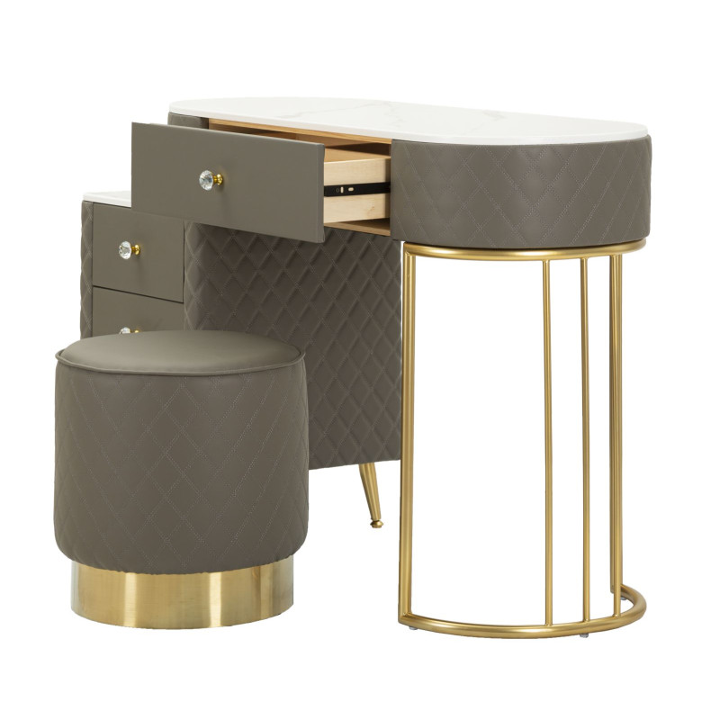 Coiffeuse Sharon Grise avec Pouf – Élégance Urbaine 120 x 40 x 75 cm