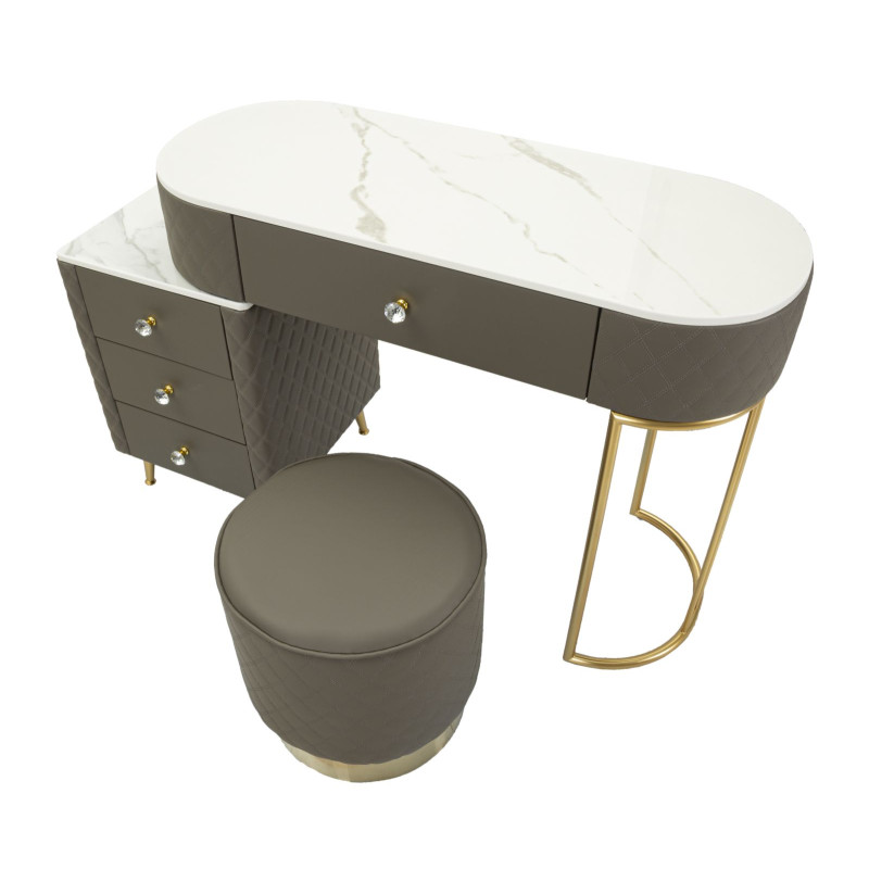 Coiffeuse Sharon Grise avec Pouf – Élégance Urbaine 120 x 40 x 75 cm