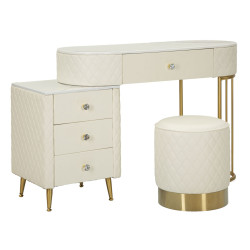 Coiffeuse Sharon Blanche avec Pouf – Pureté Intemporelle 120 x 40 x 75 cm