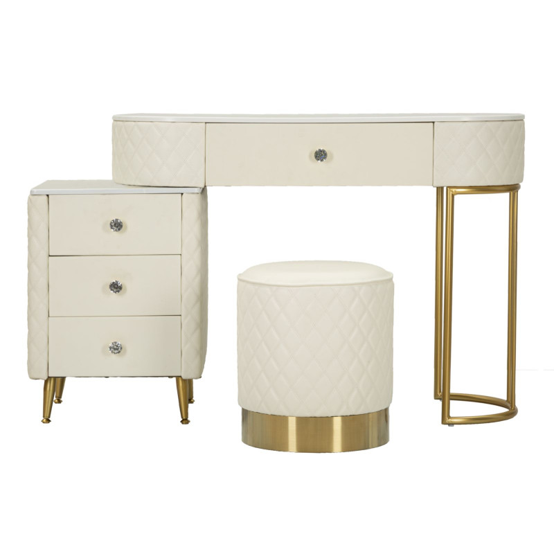 Coiffeuse Sharon Blanche avec Pouf – Pureté Intemporelle 120 x 40 x 75 cm