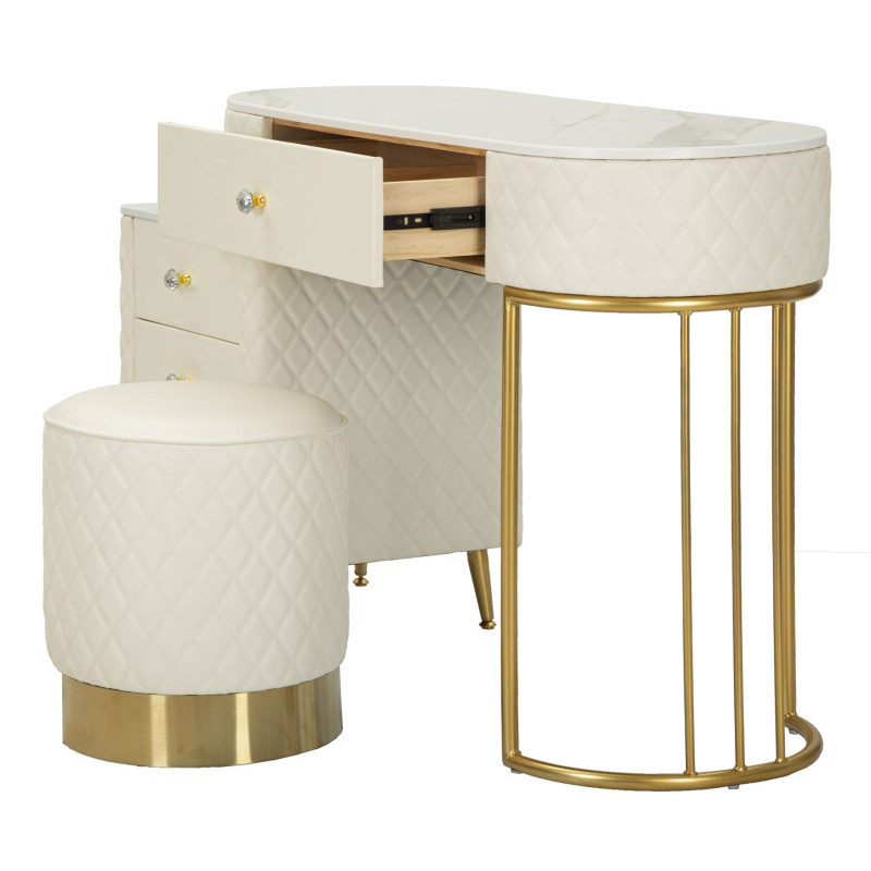 Coiffeuse Sharon Blanche avec Pouf – Pureté Intemporelle 120 x 40 x 75 cm