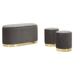 Banc Coffre Shopy Gris avec Tabourets – Ensemble Polyvalent (3 Pièces) 80 x 37 x 42 - 29 x 35 cm