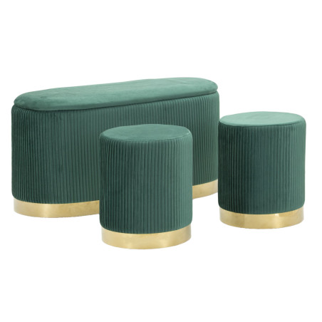 Banc Coffre Shopy Vert avec Tabourets – Harmonie Naturelle (3 Pièces) 80 x 37 x 42 - 29 x 35 cm