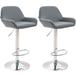 Lot de 2 tabourets de bar Braga simili cuir chromé gris