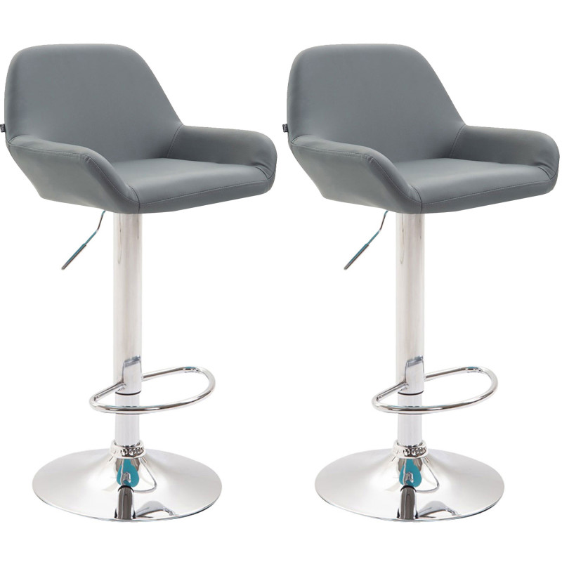 Lot de 2 tabourets de bar Braga simili cuir chromé gris