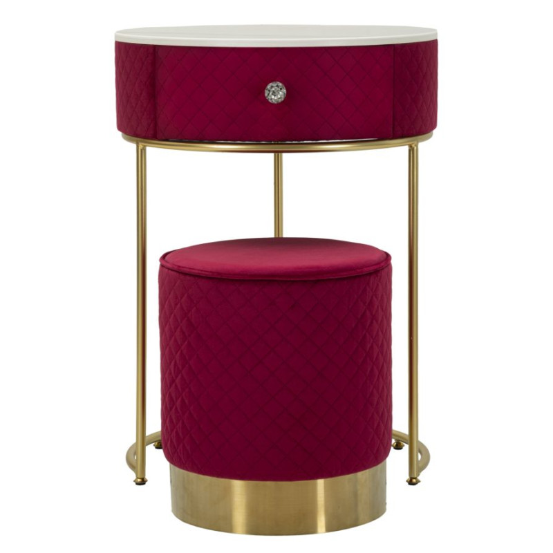 Coiffeuse Vellit Rouge avec Pouf – Élégance Passionnée Ø52 x 70 - Ø36 x 39 cm