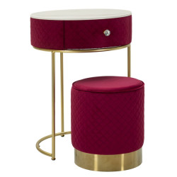 Coiffeuse Vellit Rouge avec Pouf – Élégance Passionnée Ø52 x 70 - Ø36 x 39 cm