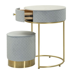 Coiffeuse Vellit Bleu Ciel avec Pouf – Fraîcheur Céleste Ø52 x 70 - Ø36 x 39 cm