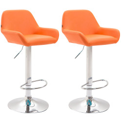 Lot de 2 tabourets de bar Braga simili cuir chromé orange