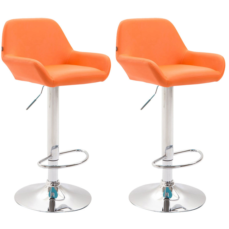 Lot de 2 tabourets de bar Braga simili cuir chromé orange