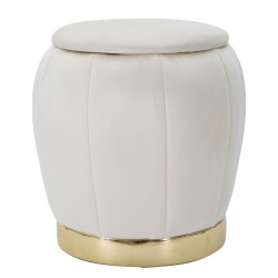 Pouf Coffre Paris Crème & Or – Raffinement Haussmannien Ø43 x 43 cm