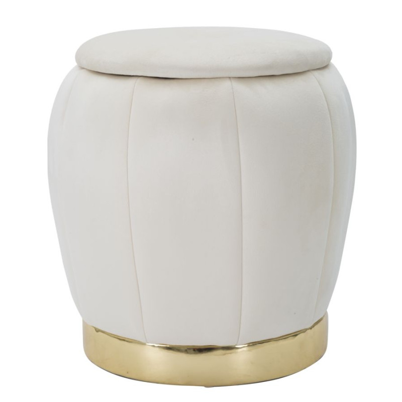 Pouf Coffre Paris Crème & Or – Raffinement Haussmannien Ø43 x 43 cm