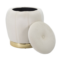 Pouf Coffre Paris Crème & Or – Raffinement Haussmannien Ø43 x 43 cm
