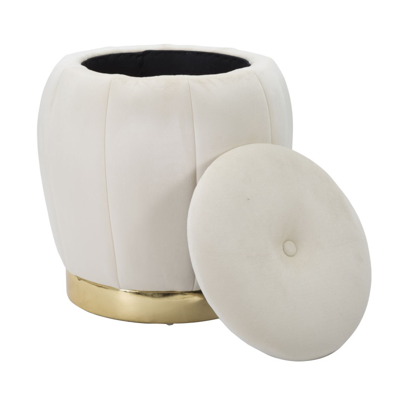 Pouf Coffre Paris Crème & Or – Raffinement Haussmannien Ø43 x 43 cm