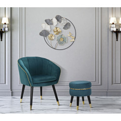 Pouf Paris Bleu Sarcelle & Or – Nuit Électrique sur la Seine Ø35 x 40,5 cm