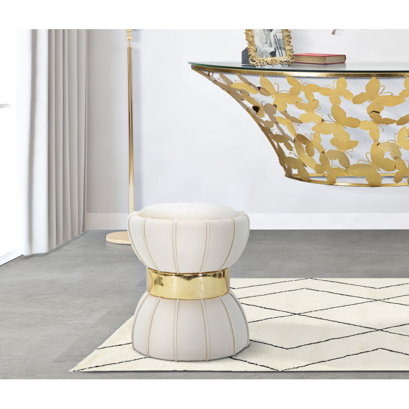 Pouf Fleur Crème – Pétale de Luxe Ø40 x 44 cm