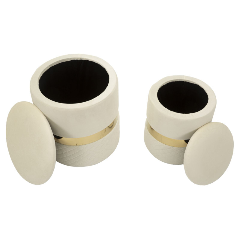 Pouf Coffre Sheffild Crème – Duo Douceur Intemporelle Ø37x42 - Ø28x35 cm