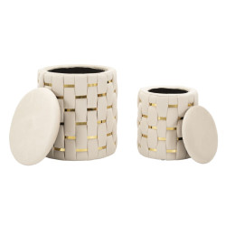 Pouf Coffre Shanty Crème – Élégance Discrète Ø37x42 - Ø28x35 cm