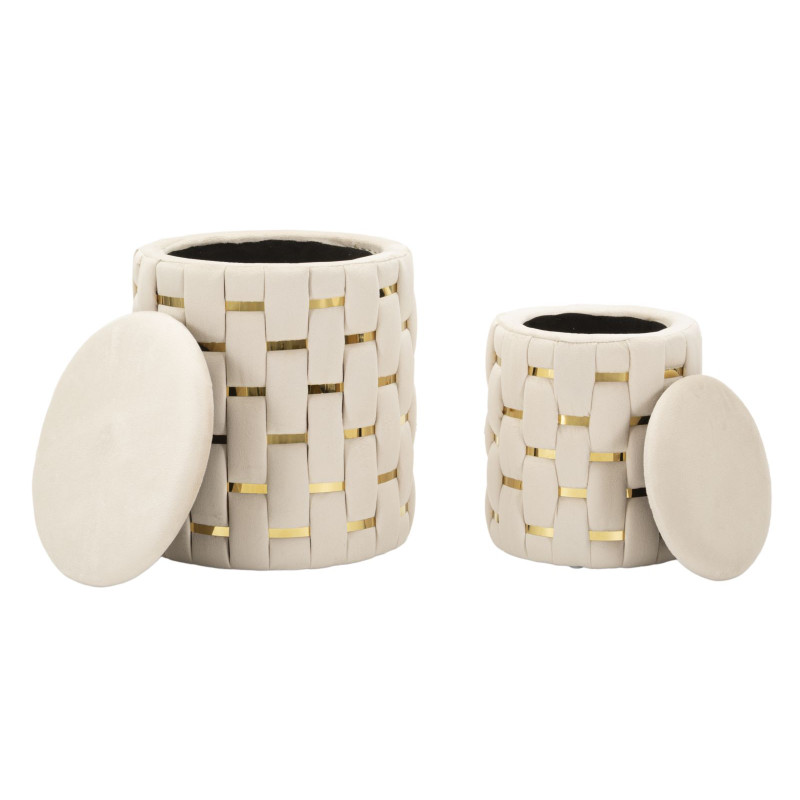 Pouf Coffre Shanty Crème – Élégance Discrète Ø37x42 - Ø28x35 cm