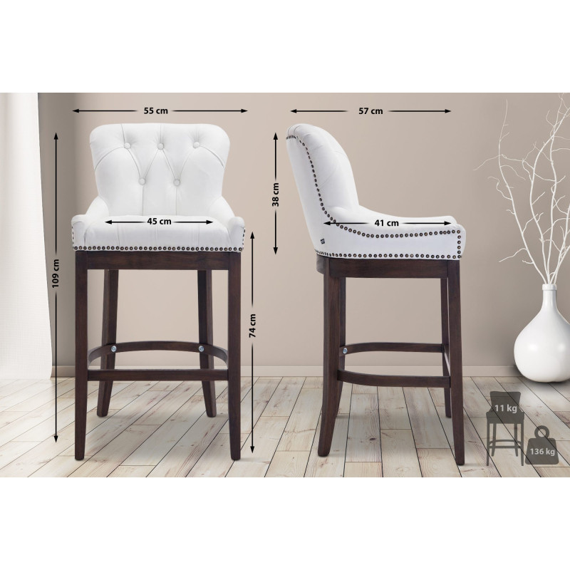 Tabouret de bar Lakewood en cuir véritable, style antique blanc
